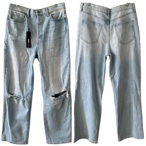 NEW FASHION NOVA First Love Ripped Straight Leg Jeans Size 13 Light Blue Wash